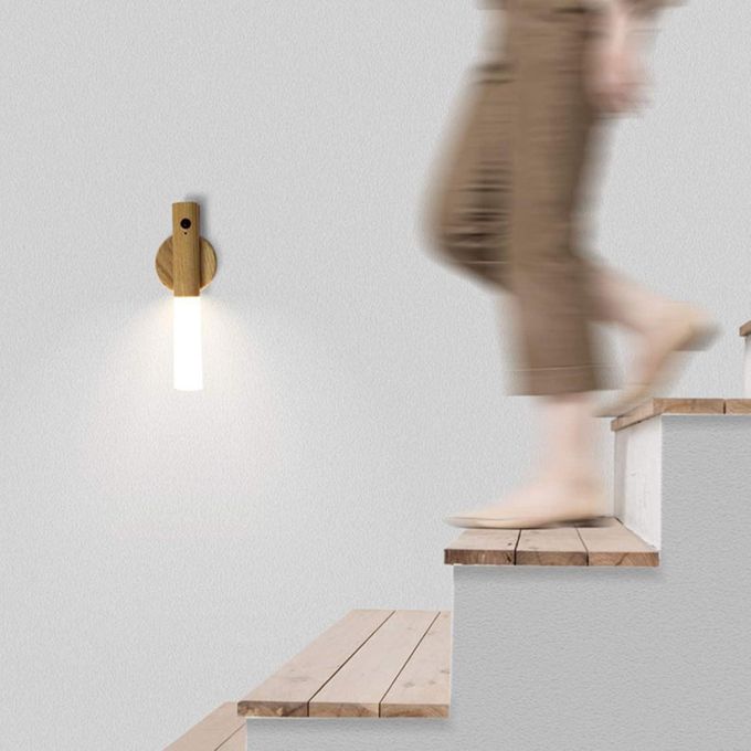 مصباح الجدار الخشبي الذكي 3 في 1 - إضاءة لاسلكية بمستشعر حركة وتصميم "مودرن"